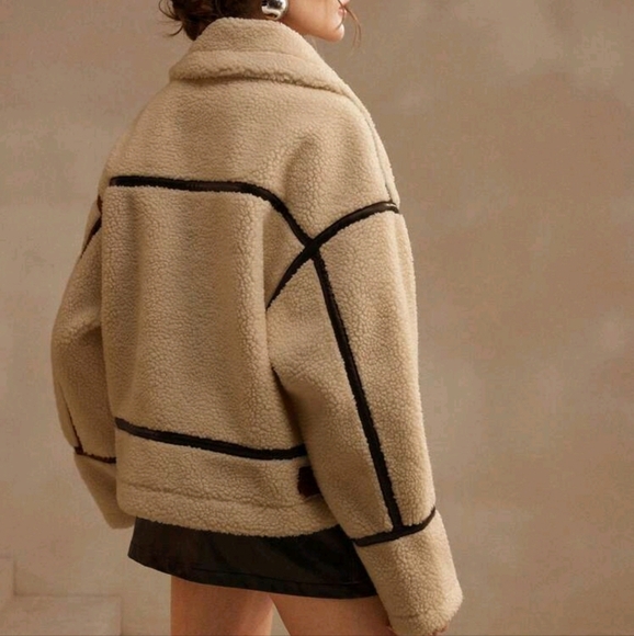 Casual Plus Fleece Thick Patchwork Zipper Front Loose Swing Jacket, Winter - Picture 2 of 4